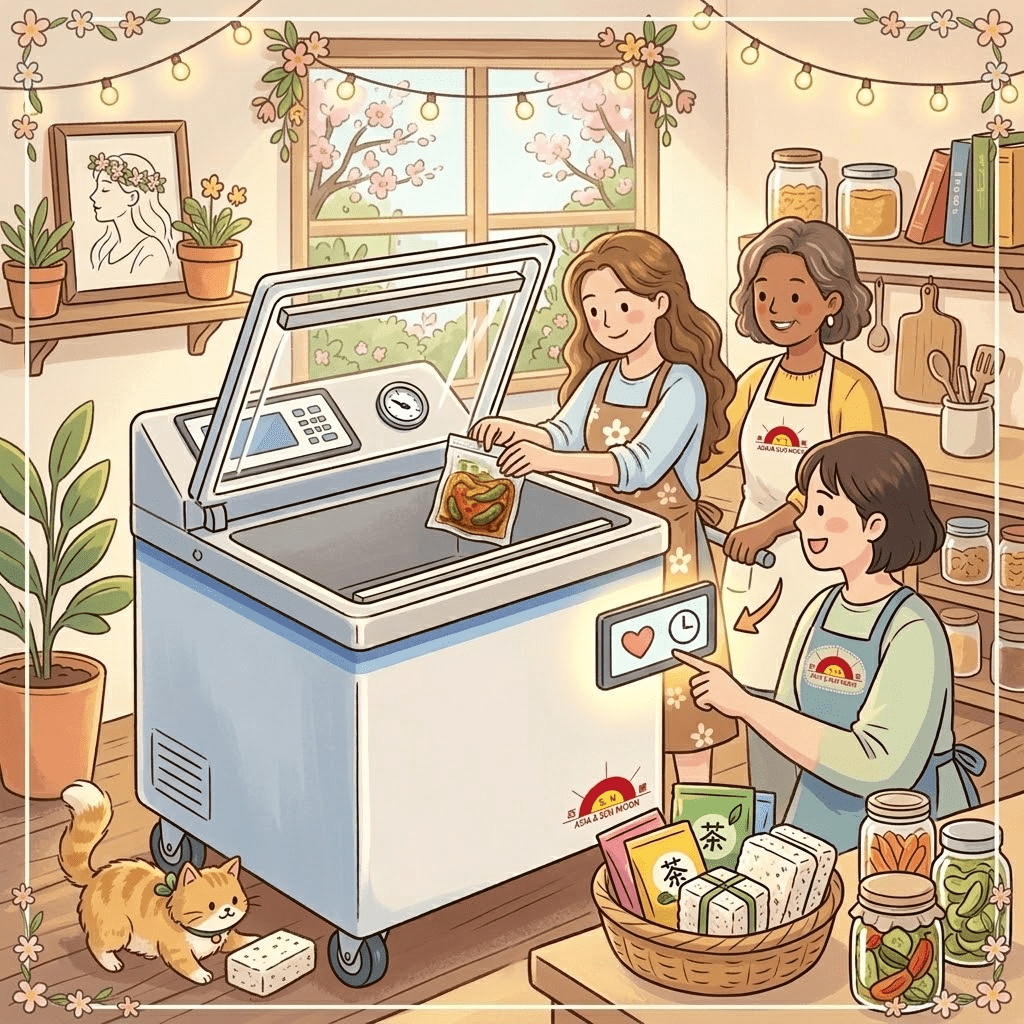 百耀 SM-320L 站立式真空包裝機，滾輪靈活移動，簡易操作方便實用～